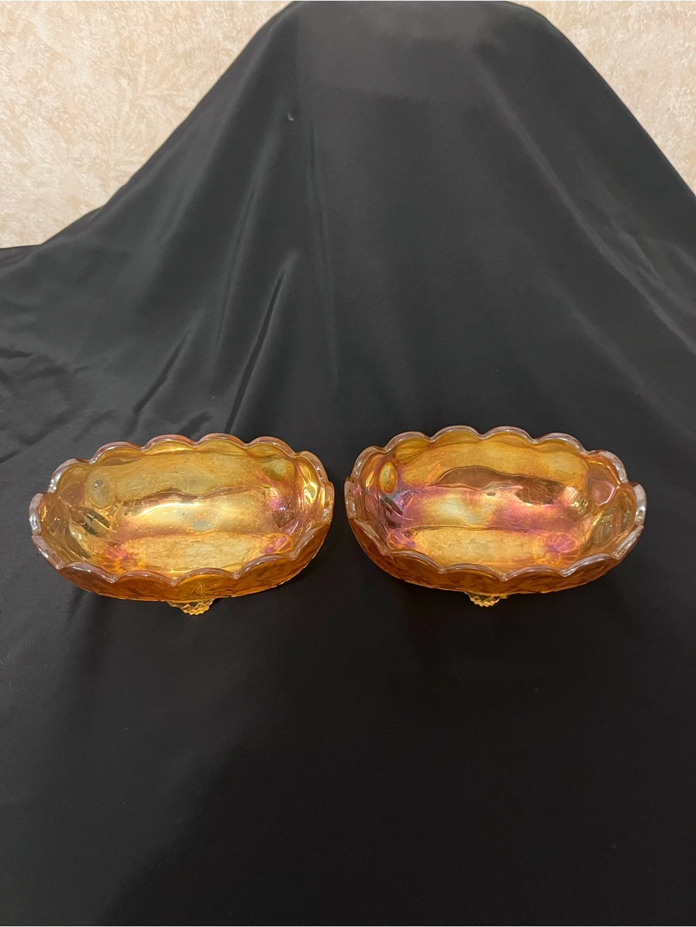 Amber Iridescent Glass Serving Bowls - Set of 2
